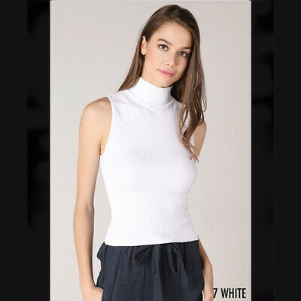 Sexy NEW White Ribbed and Seamless Turtleneck